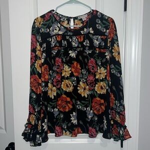 Elaine Rose multicolor Flower peasant blouse button details on back & sleeves XL